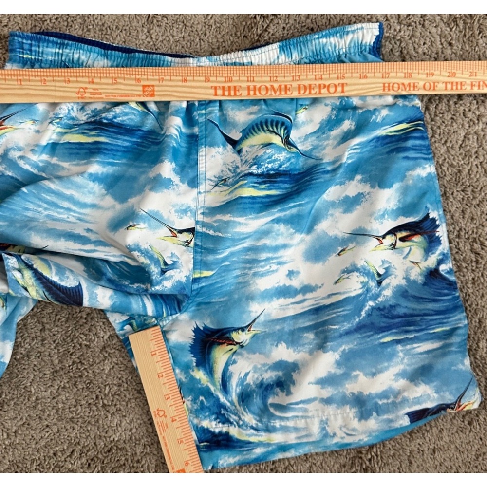 Nautica Mens Blue Marlin Ocean Print Swim Trunks Mesh Liner Size Large EUC - Picture 4 of 6